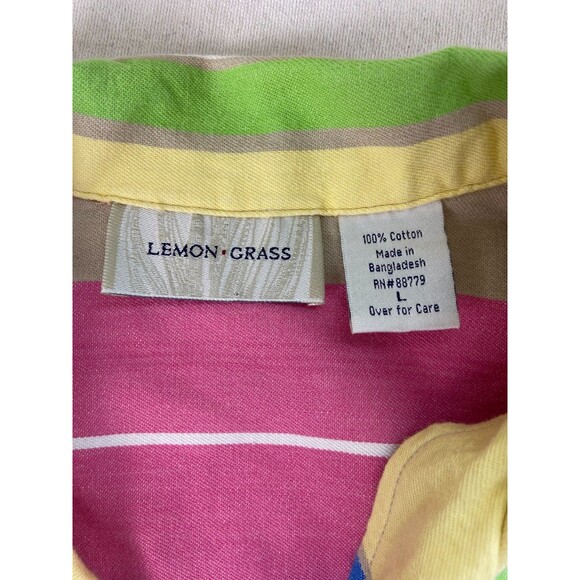 Lemon Grass Women’s L Sleeveless Button Down  100% Cotton Rainbow Colorful Shirt - Picture 3 of 8